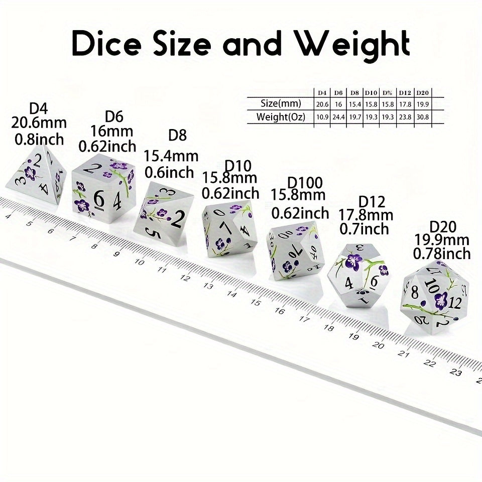 7pcs/set Metal Zinc Alloy Dice Set, Petal Style Dice