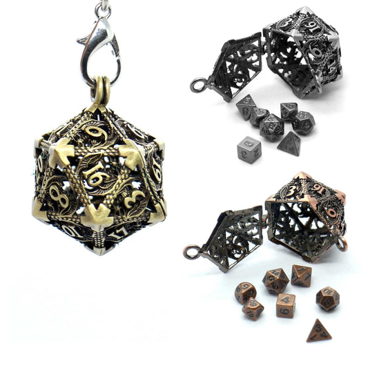 Premium Metal D20 Hollow Box - 7pc Luxury Metal Dice Set