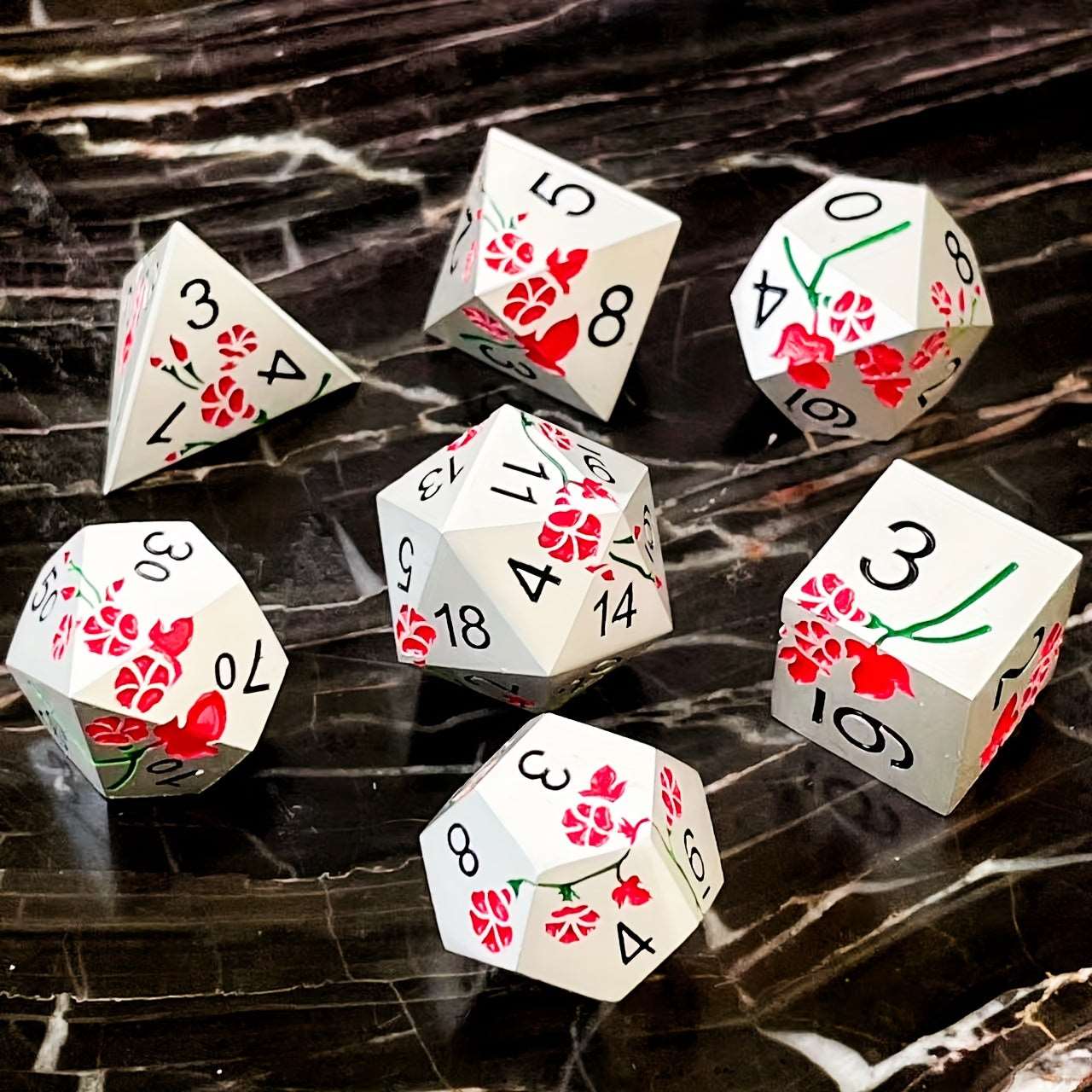 7pcs/set Metal Zinc Alloy Dice Set, Petal Style Dice For Entertainment