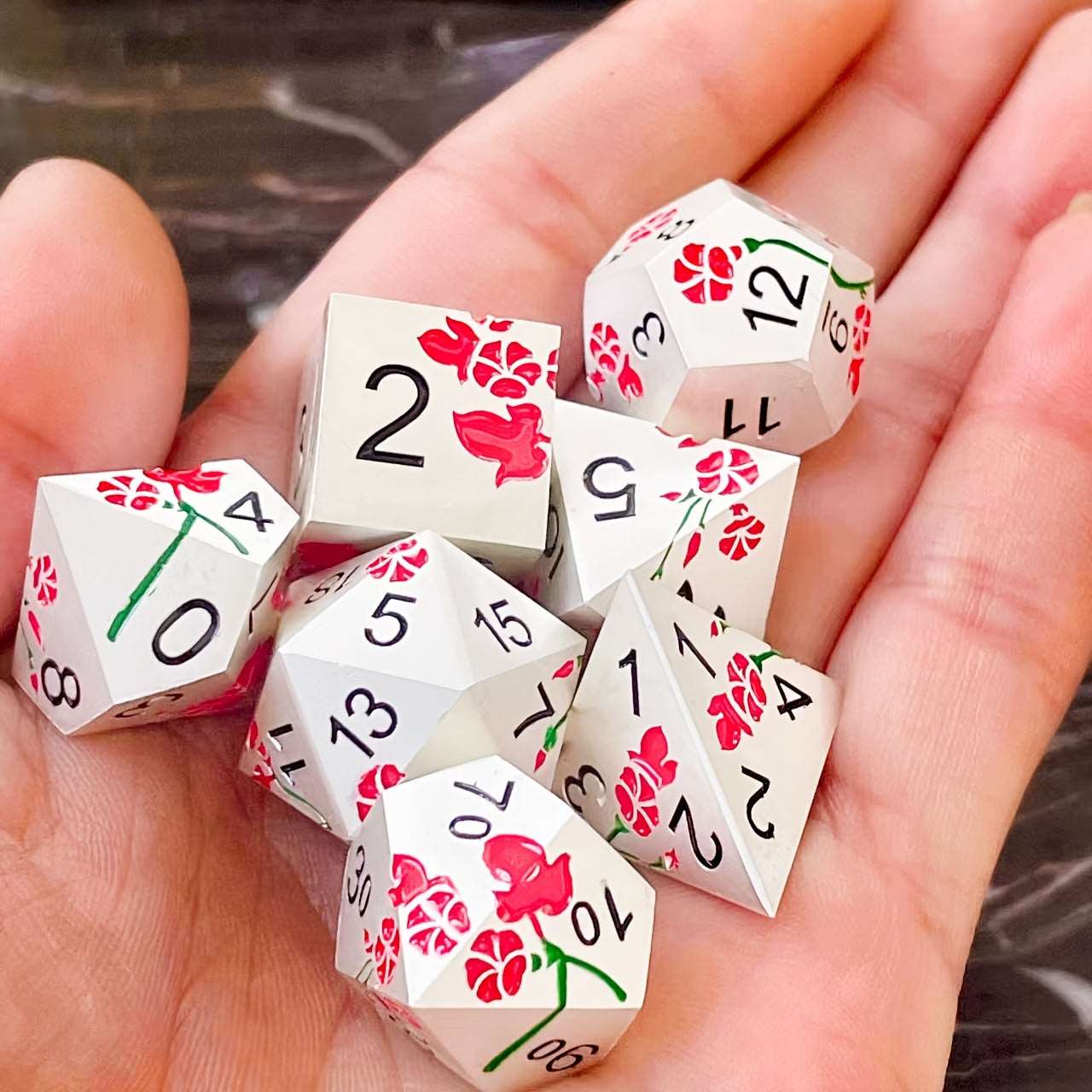 7pcs/set Metal Zinc Alloy Dice Set, Petal Style Dice For Entertainment