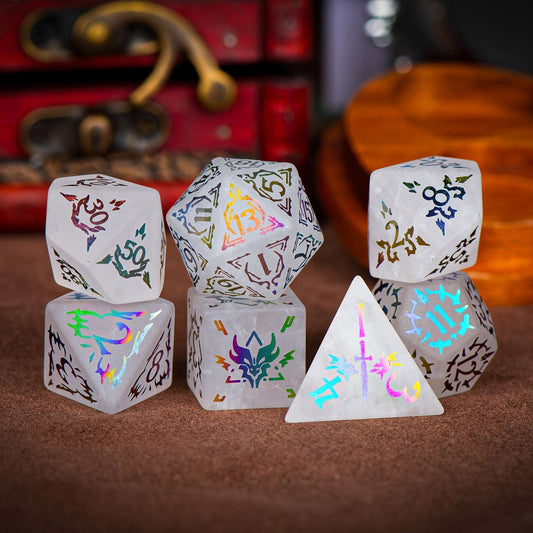 7-piece White Crystal Gemstone Dice Set