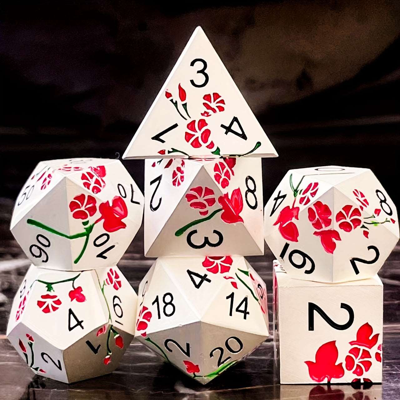 7pcs/set Metal Zinc Alloy Dice Set, Petal Style Dice For Entertainment